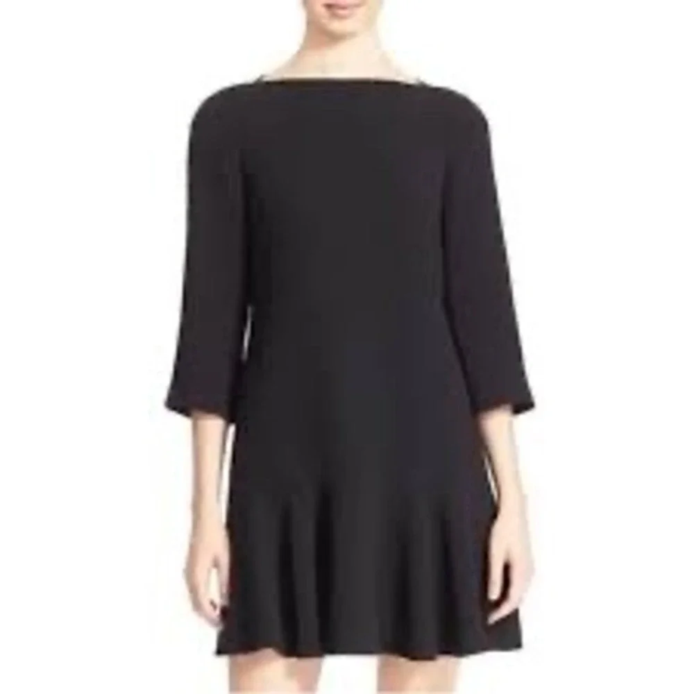 Kate Spade New York EUC Black Drop Waist Flounce Hem Dress 3/4 Sleeve Size 2 LBD